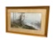 VINTAGE WATERCOLOR AND PENCIL LANDSCAPE PAINTING OF CANOE ALONG THE RIVERBANK