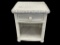 VINTAGE WHITE WICKER SINGLE DRAWER PATIO END TABLE