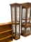 OAK WALL DISPLAY LIGHTED CURIO CABINET WITH MIRRORED BACK AND GLASS SHELVES
