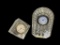 TWO WATERFORD CRYSTAL DESK CLOCKS, OVERTURE SMALL CLOCK AND BOY SCOUTS MERIDIAN SMALL CLOCK
