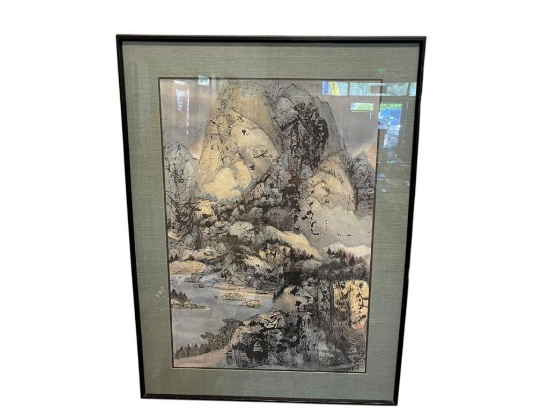 WANG CHI-CH'IEN OFFSET LITHOGRAPH BY RENOWN CHINESE-AMERICAN ARTIST TITLED "ABOVE THE LAKE"