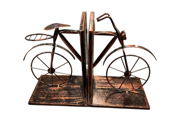 COPPER FINISHED METAL VINTAGE BICYCLE BOOKENDS