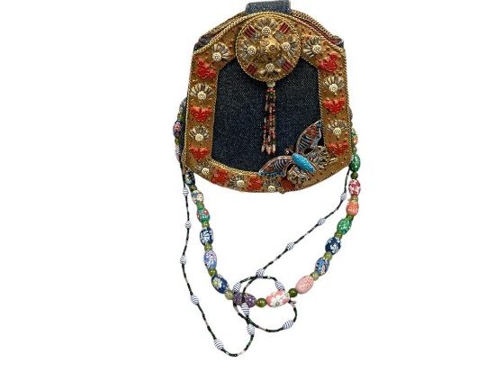 MARY FRANCES BUTTERFLY DENIM HAND MADE BEADED PURSE