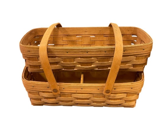 1991, 1995 LONGABERGER HAND CRAFTER WOODEN BASKETS, ONE WITH SWIVEL HANDLES