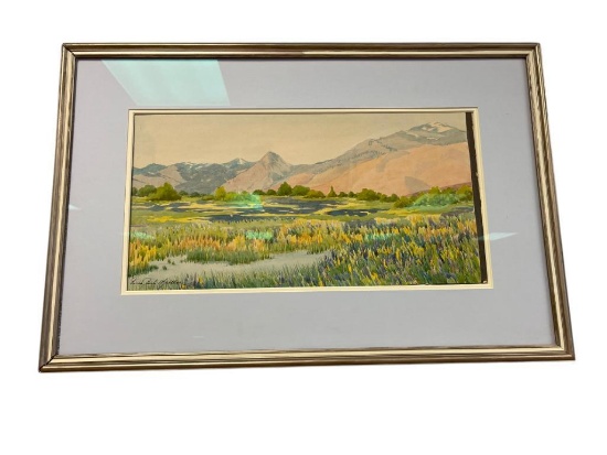 ORIGINAL WATERCOLOR OF PEAVINE MOUNTAIN LANDSCAPE BY LATIMER GIRL VIVIAN R SPELLIER