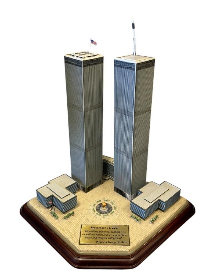 THE DANBURY MINT TWIN TOWERS COMMEMORATIVE SEPTEMBER 11, 2001 BUILDING SCULPTURE