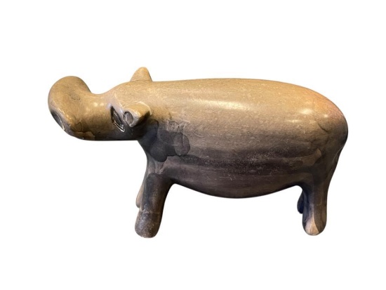 CARVED AND POLISHED SOAPSTONE CARVING PYGMY HIPPO GREY IN COLOR