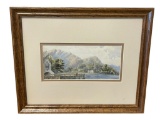 ORIGINAL WATERCOLOR ON PAPER LAKE SCENE WITH MOUNTAINS IN BACKGROUND NO ARTIST SIGNATURE PRESENT