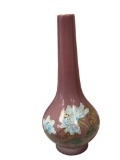 ZHONGHUA TAO CHINESE POTTERY CERAMIC BUD VASE WITH FLORAL DESIGN, PURPLE CRACKLED GLAZE