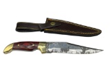 BOWIE HUNTING KNIFE MODEL 440 8C3SW WITH ACID ETCHED BLADE AND PAKKA WOOD HANDLE
