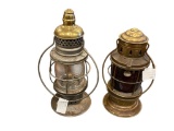 20TH CENTURY NAUTICAL MARITIME OIL LANTERNS ONE WITH CLEAR GLASS GLOBE OTHER WITH RED GLASS GLOBE