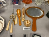 ART DECO PERIOD CELLULOID AND FRENCH IVORY VANITY SET NINE PIECES TOTAL