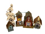 FIVE ARTS AND CRAFTS HAND MADE WOODEN BIRD HOUSES