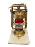 DIETZ KING ANTIQUE FIRE DEPARTMENT BRASS LANTERN WITH RUBY RED AND CLEAR GLASS GLOBE