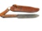 ANTIQUE SIGNED CUSTOM MADE TRENCH ART KNIFE FEATURING FULL TANG BLADE AND LEATHER HANDLE