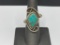 VINTAGE NATIVE AMERICAN STERLING SILVER TURQUOISE RING FEATURING LARIAT ROPE BORDER