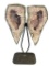 STRIKING AMETHYST WINGS GEOLOGICAL SPECIMEN CENTERPIECE SCULPTURE ON METAL STAND