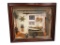CAPTAINS NAUTICAL SHADOW BOX DISPLAY WITH SHIPS WHEEL, FISHING LINE, FISHING POLES ETC