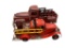 TWO VINTAGE INSPIRED METAL DECORATIVE TRUCK MODELS, STAKE BED PICK UP AND FIRE ENGINE