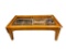 ELEGANT LIGHT STAINED WOOD AND BEVELED GLASS RECTANGULAR COFFEE TABLE