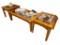 ELEGANT LIGHT STAINED WOOD AND BEVELED GLASS RECTANGULAR END TABLES