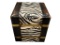 ELEGANT HOME DECOR DESIGNER STYLE ZEBRA PRINT PADDED SEAT WITH DARK FAUX LEATHER AND GOLD ACCENTS
