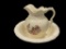 ANTIQUE ARNER'S POTTERY PITCHER AND WASH BASIN WITH HANDPAINTED PINK ROSE DESIGN