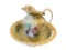 TRANSFER DECORATED EARLY 20TH CENTURY IRONSTONE WASH BASIN AND PITCHER FLORAL DECORATED