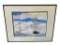 JANICE BAILEY YERINGTON, NV ARTIST WATERCOLOR AND INK OF SAILING SHIP NEAR GOLDEN GATE BRIDGE