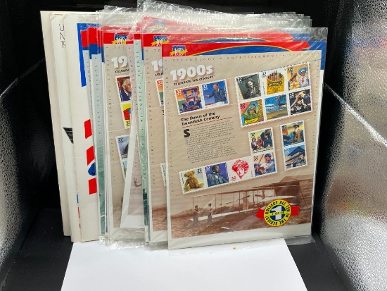 COLLETCTION OF 285 UNCUT UNCIRCULATED 32 CENT U.S. STAMPS IN "CELEBRATE THE CENTURY" DESIGNS