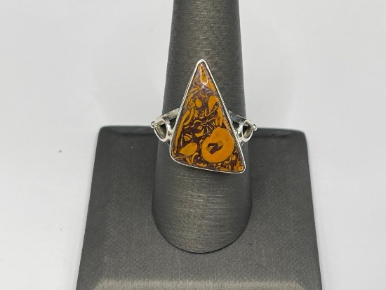 STERLING SILVER COQUINA FOSSIL STONE RING