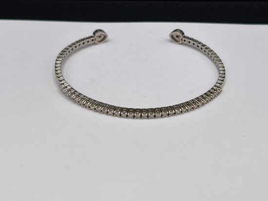 14K WHITE GOLD ROUND BRILLIANT CUT DIAMOND FLEX BANGLE BRACELET