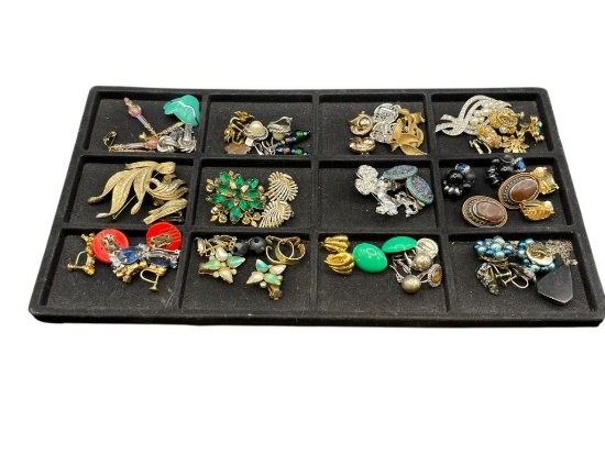 VINTAGE COSTUME JEWELRY FEATURING MOSTLY EARRINGS AND BROOCHES