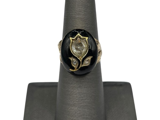 14K YELLOW GOLD MOURNING JEWELRY ROSE CUT DIAMOND RING