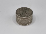 $5 FACE VALUE IN WALKING LIBERTY 90% SILVER HALF DOLLARS