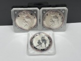 THREE 1999 AUSTRAILIAN KOOKABURRA .999 FINE SILVER DOLLARS