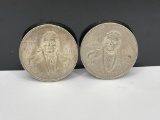 TWO 1978 MEXICO 72% SILVER 100 PESOS
