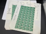 100 U.S. THOMAS JEFFERSON 1968 1 CENT STAMPS UNCUT SHEETS AS PART OF FOOTBALL BET