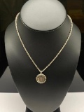 1994 MEXICO .999 FINE SILVER BEZEL COIN PENDANT ON STERLING SILVER ROPE CHAIN NECKLACE