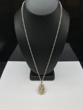 STERLING SILVER MOTHER MARY OVAL PENDANT AND NECKLACE