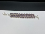 STERLING SILVER AMETHYST FASHION BRACELET WITH TOGGLE CLASP