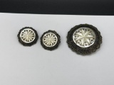 ANTIQUE JERUSALEM .900 SILVER CARVED MOTHER OF PEARL BROOCH AND EARRINGS SET