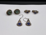 THREE PAIRS OF VINTAGE STERLING SILVER EARRINGS INCLUDING ONE WITH CLIP-BACKS