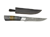 DAMASCUS STEEL FIXED BLADE KNIFE FEATURING STRAIGHT BACK BLADE