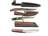 THREE D2 STEEL FIXED BLADE KNIVES ALL FEATURING FULL TANG BLADES AND WOOD HANDLES