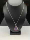 STERLING SILVER COPPER PURPLE TURQUOISE PENDANT NECKLACE
