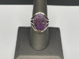ARTISAN STERLING SILVER COPPER PURPLE TURQUOISE OVAL CABOCHON RING