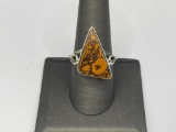 STERLING SILVER COQUINA FOSSIL STONE RING