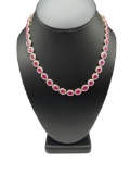LADIES ORIANNE DESIGNER 14K YELLOW GOLDOVAL CUT RUBY NECKLACE WITH DIAMOND HALOS