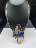 ARTIST SIGNED AARON RUBINSTEIN STERLING SILVER LAPIS MODERNIST NECKLACE